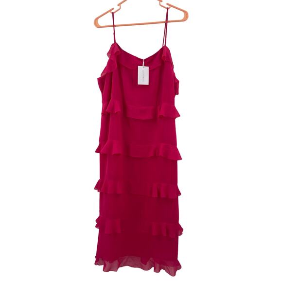 LUCY PARIS Dress Size Extra Large NWT Fuchsia Pink Ruffle Tiered Midi Cocktail - Picture 2 of 16